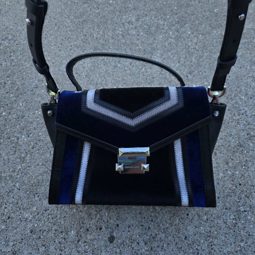 Michael Kors Stylish Black and Blue Velvet Original  Leather  Handbag Medium - Picture 12 of 12